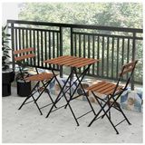 Katlanır Metal Ayaklı Ahşap Masa Sandalye Bistro Üçlü Set 60X60x75 Balkon Masası Sandalye Teşhir
