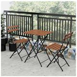 Katlanır Metal Ayaklı Ahşap Masa Sandalye Bistro Üçlü Set 60X60x75 Balkon Masası Sandalye