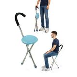 Katlanır Oturaklı Taşınabilir Baston Sandalye Ergonomik ve Hafif - Mavi