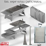 Katlanır Taşınabilir Mangal | Portatif Çanta Tipi Pratik Mangal | Ahşap Kutulu Kamp ve Piknik İçin - Gri