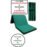 Katlanır Yer Yatağı Tek Kişilik Sünger Katlanır Yatak 80X180 cm 8 cm Gri Kalın Sünger Yeşil - 80 X 180