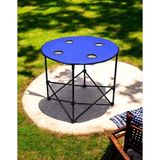 Katlanır Yuvarlak Kamp Masası 70X60 cm Taşıma Çantalı Piknik Masası Mavi - 70 x 60 Cm
