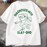Katlet-Dhd ile Teşhis Kadın Erkek Pamuklu T-Shirt Komik Seyahat Giyim Yaz Kurbağa Grafik Tshi - Beyaz - XL