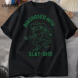 Katlet-Dhd ile Teşhis Kadın Erkek Pamuklu T-Shirt Komik Seyahat Giyim Yaz Kurbağa Grafik Tshi - Siyah - XL
