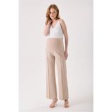 KATLİN MATERNİTY WEAR Hamile Bej Geniş Paça Beli Ayarlanabilir Kumaş Pantolon Önü Dikiş Detaylı