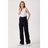 KATLİN MATERNİTY WEAR Hamile Beli Ayarlanabilir Geniş Paça Likrali Siyah Kot Pantolon