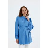 KATLİN MATERNİTY WEAR Hamile Jessica Kumaş Bluz ,Yaka fermuar Kollar Düğme Detaylı (Mavi)