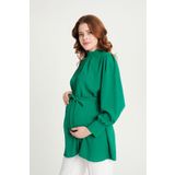KATLİN MATERNİTY WEAR Hamile Jessica Kumaş Bluz ,Yaka fermuar Kollar Düğme Detaylı (Yeşil)
