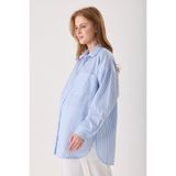 KATLİN MATERNİTY WEAR Hamile Oversize Kalıp Bebemavi Çizgili Gömlek, Tek cepli Detaylı