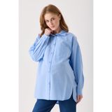 KATLİN MATERNİTY WEAR Hamile Oversize Kalıp Bebemavi Poplin Kumaş Gömlek, Tek cepli Detaylı