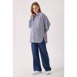 KATLİN MATERNİTY WEAR Hamile Oversize Kalıp Lacivert Çizgili Gömlek, Tek cepli Detaylı (Lacivert)