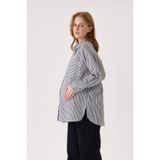 KATLİN MATERNİTY WEAR Hamile Oversize Kalıp Siyah Çizgili Gömlek, Tek cepli Detaylı (Siyah)
