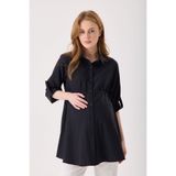 KATLİN MATERNİTY WEAR Hamile Siyah Gömlek, Poplin Pamuklu Kumaş, Yanlardan Bağcık ve Kollar Kıvrımlı Detaylı