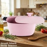 Katre 28 Cm Granit Köşeli Derin Tencere Alüminyum Kapak - Pembe