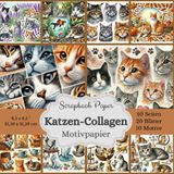 Katzen-Collagen - Scrapbook-Papier-Kollektion: Motivpapier mit Aquarell Motiven von Katzen und Kitten als Collage - Format: Quadratisch, 21,59 x 21,59 ... Designs, jeweils 2x, insgesamt 40 Seiten