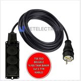 Kauçuk 3'lü Topraklı Grup Priz Uzatma Kablosu 30 Metre 3x1.5 Mm² Ttr Siyah Kablolu