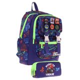 Kaukko Armalı Kamyon Desenli Okul Çantası + Kalemlik Seti (L5279+L8279) Erkek Çocuk - Lacivert Yeşil