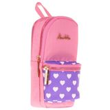 KAUKKO Çanta Şekilli Kız Çocuk Üç Bölmeli Kalemlik - Pembe Mor - Kalp Desenli - K2439