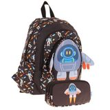 Kaukko Erkek Çocuklar Için Okul Sırt Çantası (L5264) ve Üç Bölmeli Kalemlik (L8264) Seti - Siyah - 3D Roket Detaylı