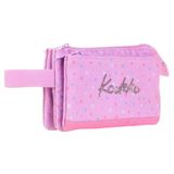 Kaukko İki Bölmeli Pembe Love Baskılı Kız Çocuk Akordion Kalem Çantası - K2675
