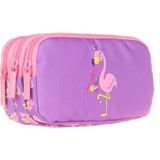Kaukko Kids 3 Bölmeli Kalem Çantası (Aynalı-Taşlı Flamıngo)
