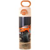Kaukko Kids 520 ml Arazi Aracı Baskılı Siyah - Kırmızı Erkek Çocuk Çelik Termos Matara (Çift Içim Kilitli Kapak) - L5362