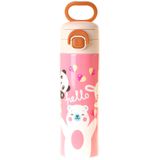 Kaukko Kids 520 ml Hello Baskılı Sarı - Pembe Kız Çocuk Çelik Termos Matara (Çift Içim Kilitli Kapak) - L5311