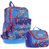 Kaukko Kids Dört Bölmeli Sırt Çantası ve Isı Yalıtımlı Beslenme Çantası Seti - Erkek Çocuk - Mavi Kırmızı - Mavi - Kırmızı