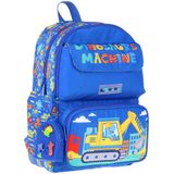 Kaukko Kids Erkek Çocuk Dinazor ve Iş Makinesi Baskılı Okul Çantası - Mavi - Sarı - Mechanic - L5369