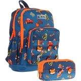 Kaukko Kids Erkek Çocuk Lacivert Turuncu Okul Çantası ve Üç Bölmeli Kalemlik Seti - Silikon Aksesuarlı - Lacivert - Turuncu