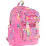 Kaukko Kids Kız Çocuk Armalı Yazı Desenli Ilkokul Okul Sırt Çantası (Dört Bölmeli) - Pembe - L5237