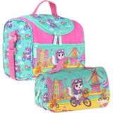 Kaukko Kids Kız Çocuk Bisikletli Kedi Baskılı Yeşil - Pembe Thermo Beslenme Çantası ve Kalemlik Seti - SETKK-L5329 - 1 Adet