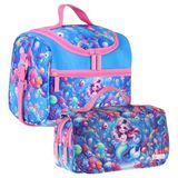 Kaukko Kids Kız Çocuk Mercan ve Denizkızı Baskılı Pembe - Mavi Thermo Beslenme Çantası ve Kalemlik Seti - SETKK-L5324