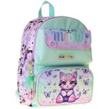 Kaukko Kids Kız Çocuk Mor Kedi Desenli Okul Çantası - Yeşil - Mor - Meow - L5288
