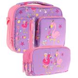 Kaukko Kids Kız Çocuk Mor Pembe Flamingo Baskılı Üç Bölmeli Thermo Beslenme Çantası Ve Kalemlik Seti (L7240+L8240)
