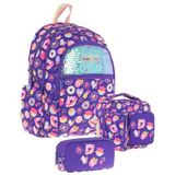Kaukko Kids Kız Çocuk - Mor Pullu Şekerleme Desenli - Okul Çanta Seti (Sırt Çantası+Beslenme Çantası+Kalemlik)
