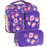 Kaukko Kids Kız Çocuk Mor Şekerlemeler Üç Bölmeli Thermo Beslenme Çantası ve Kalemlik Seti (L7216+L8216) - Koyu Mor