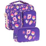 Kaukko Kids Kız Çocuk Mor Şekerlemeler Üç Bölmeli Thermo Beslenme Çantası Ve Kalemlik Seti (L7216+L8216)