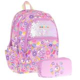 Kaukko Kids Kız Çocuk Okul Çantası ve Üç Bölmeli Kalemlik Seti (Lila - Pullu Sweet) - (L5215+L8215)