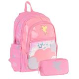 Kaukko Kids Kız Çocuk Okul Çantası ve Üç Bölmeli Kalemlik Seti (Pembe - Pullu Bulut ) - (L5218+L8218)