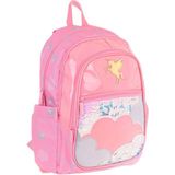 Kaukko Kids Kız Çocuk (Pembe - Pullu Bulut Desenli) Dört Gözlü Okul Sırt Çantası - L5218