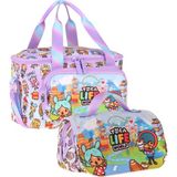 Kaukko Kids Kız Çocuk Toca Life Baskılı Lila - Turkuaz Thermo Beslenme Çantası ve Kalemlik Seti - SETKK-L5339 - 1 Adet