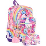 Kaukko Kids Layer Kız Çocuk Okul Çantası + Kalem Çantası Seti (Pembe Mor - Unicorn) - Pembe - Mor
