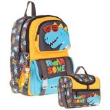 Kaukko Kids Roar Erkek Çocuk Sarı - Mavi Ilkokul Sırt Çantası ve Beslenme Çanta Seti - SETKK-L5394B