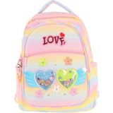 Kaukko Kids Simli Kalp ve Çiçek Detaylı Kız Çocuk Dört Bölmeli Okul Çantası - L5213 - Sarı - Pembe