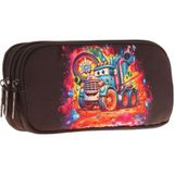 Kaukko Kids Siyah, Kamyon, Erkek Çocuk Üç Bölmeli Kalemlik/kalem Çantası - L8274 - Siyah - Kırmızı
