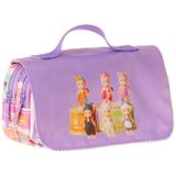 Kaukko Kids Taşıma Askılı Kız Çocuk Cat Life Baskılı Şık Kalem Çantası (Mor - Krem) - L5315