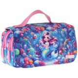 Kaukko Kids Taşıma Askılı Kız Çocuk Mercan ve Denizkızı Baskılı Şık Kalem Çantası (Pembe - Mavi) - L5325