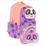 Kaukko Kids Toys Kız Çocuk Mor Somon 3D Panda Şekilli Ilkokul Çantası ve Kalemlik Seti (L5233+L8233)