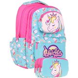 Kaukko Kids Toys Kız Çocuk Turkuaz Pembe 3D Unicorn Şekilli Ilkokul Çantası ve Kalemlik Seti (L5155+L8155) - Turkuaz - Pembe